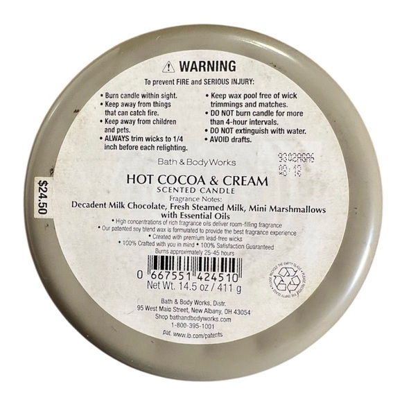 NWT Bath & Body Works Hot Cocoa & Cream 3-Wick Candle 14.5oz Holiday Gift - Picture 4 of 6